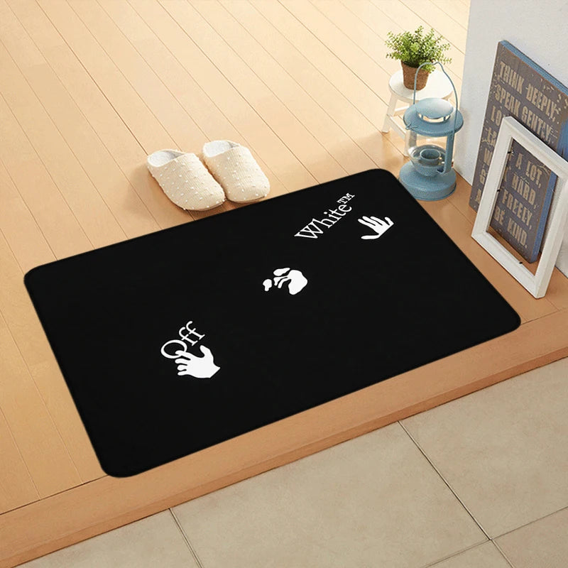 tapis noir moderne motif floral antidérapant salon chambre cuisine intérieur décoratif rectangulaire grande taille