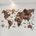 autocollants bois carte monde abstraite géographique marron clair continents pays villes bateau avion arctique