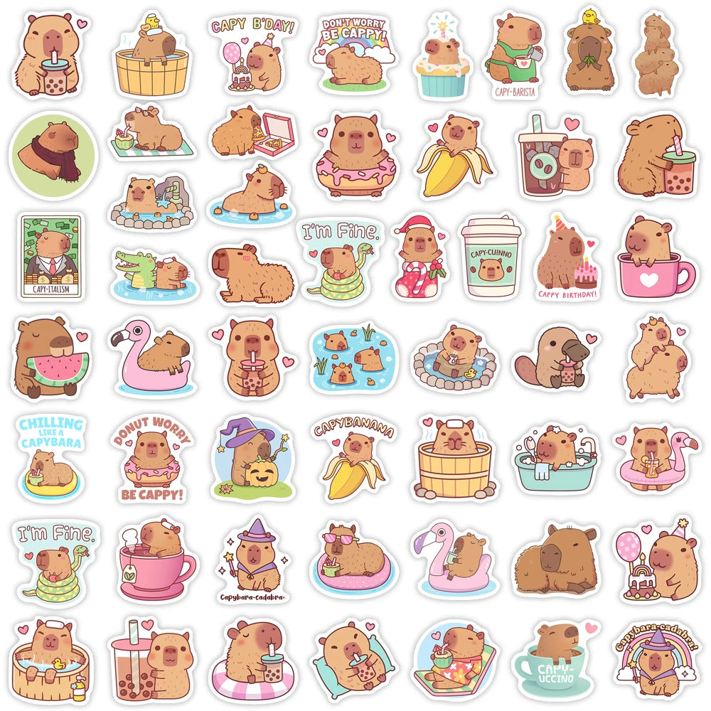 sticker adhésif dessin animé animal mignon motifs simples capsules banane pastèque transparent waterproof vinyl