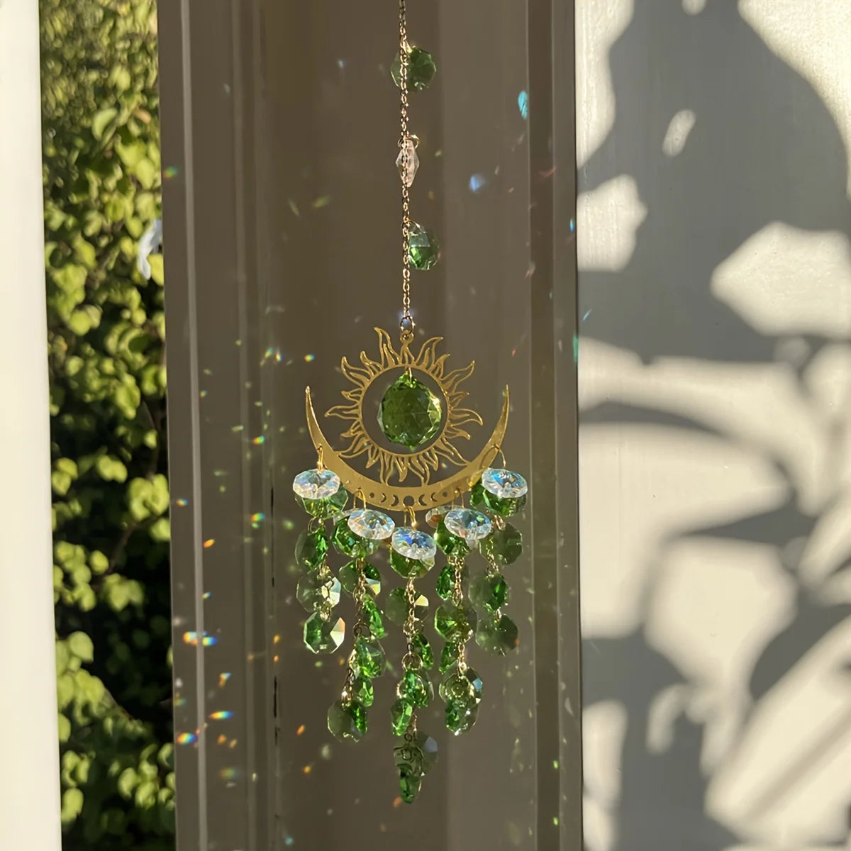 décoration murale or soleil lune artisanal bohème crochets chaines semi transparentes