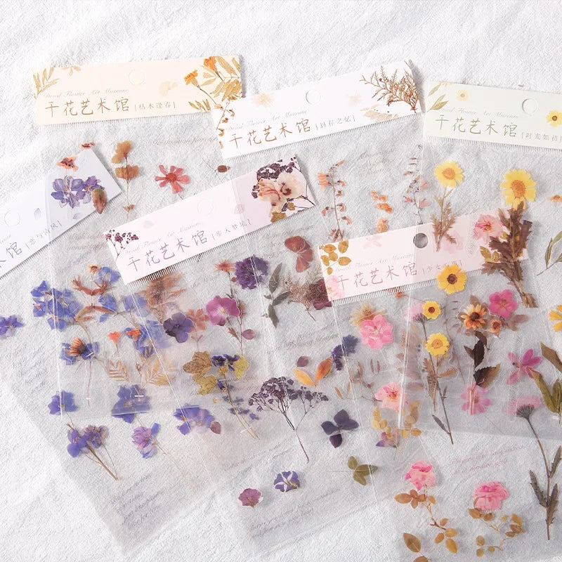 sticker decoratif fleur seche vintage romantique violet rose jaune beige vert adhesif individuel