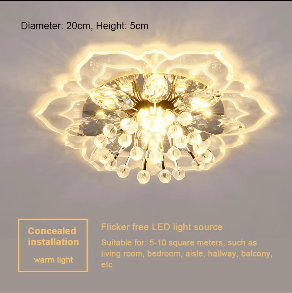 plafonnier moderne fleur cristal blanc doré transparent cuisine salon chambre