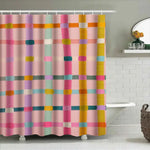 rideau douche moderne carreaux colorés rose vert jaune opacité tapis bain imperméable anneaux métal