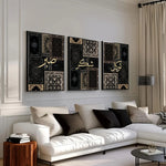 affiches murales abstraites motifs géométriques noir beige toile sans cadre moderne decoration ramadan arabesques