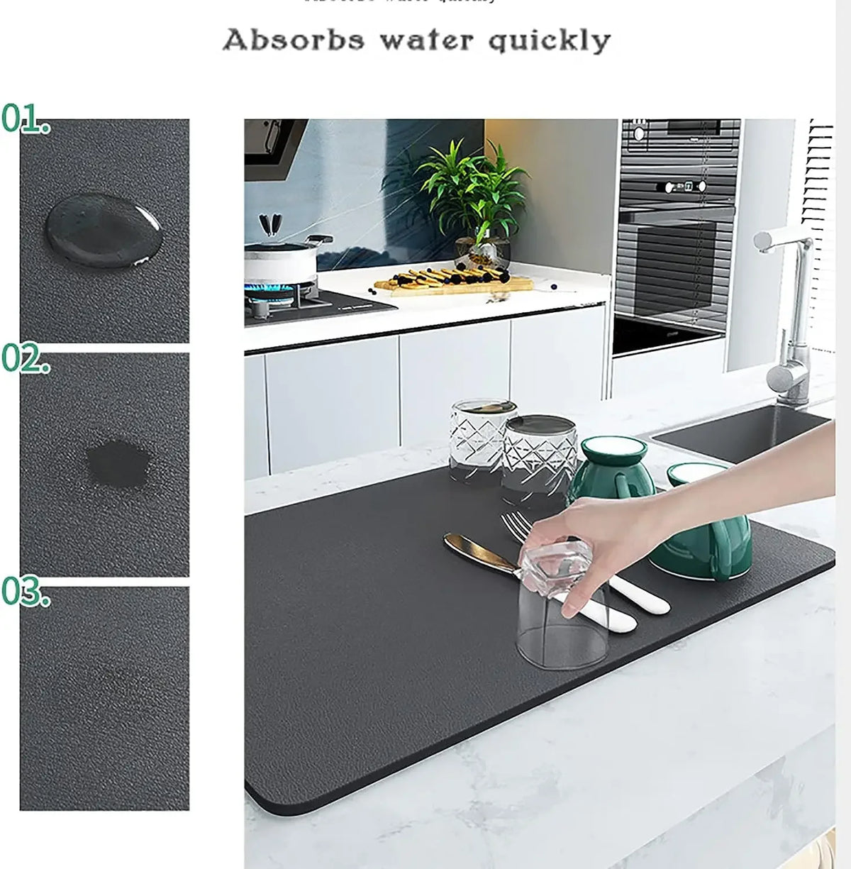 tapis table absorbant moderne noir texture cuir 30cm 40cm 50cm 60cm