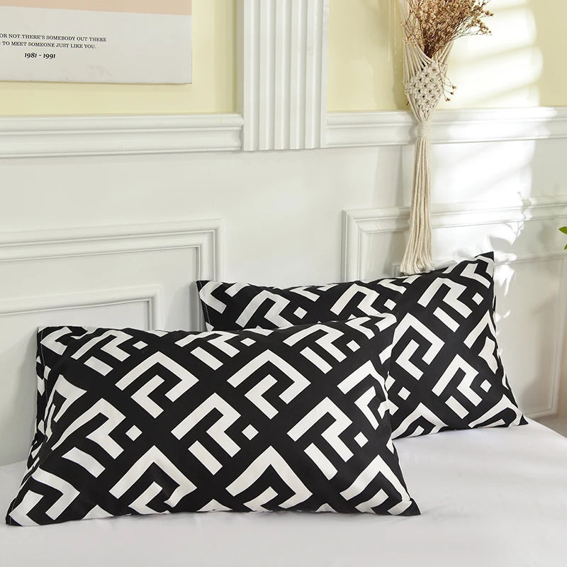 lot deux taies d'oreiller rectangulaires 48x74cm housse coussin décorative motif géométrique moderne