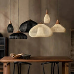 suspension lumineuse moderne tissée noir beige claire artisanale câble électrique certification ul flux lumineux