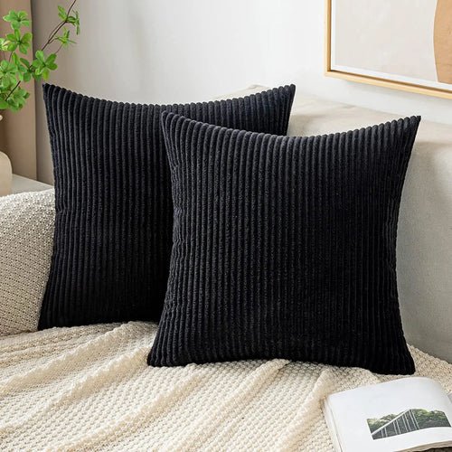 housse coussin velours côtelé orange rayé décorative canapé salon moderne zip invisible textile doux