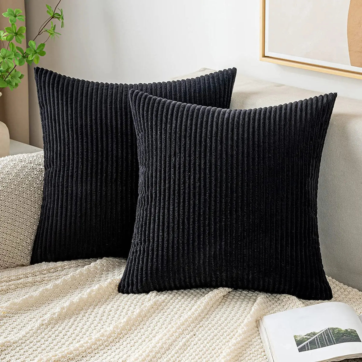housse coussin velours côtelé orange rayé décorative canapé salon moderne zip invisible textile doux