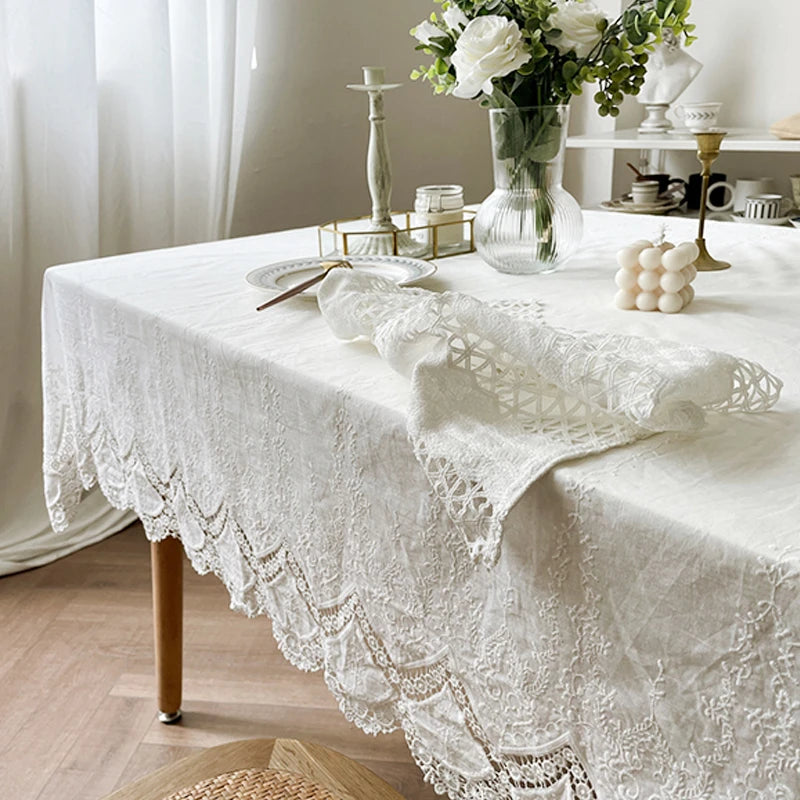 serviette table dentelle blanche motifs floraux classique romantique réutilisable extérieure intérieure blanc hiver été