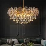 Suspension lumineuse moderne cristal doré transparent salon chambre 2000 82000 lumens