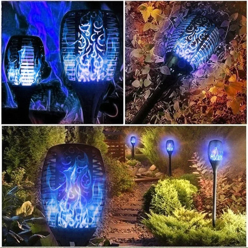 lampe solaire fleur décorative extérieure effet flamme violet bleu orange jardin jardinage extérieur moderne
