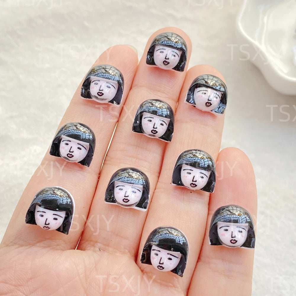 autocollants ongles dessins animés visages expressions cartoon blanc noir rose gris doré adhésif nail