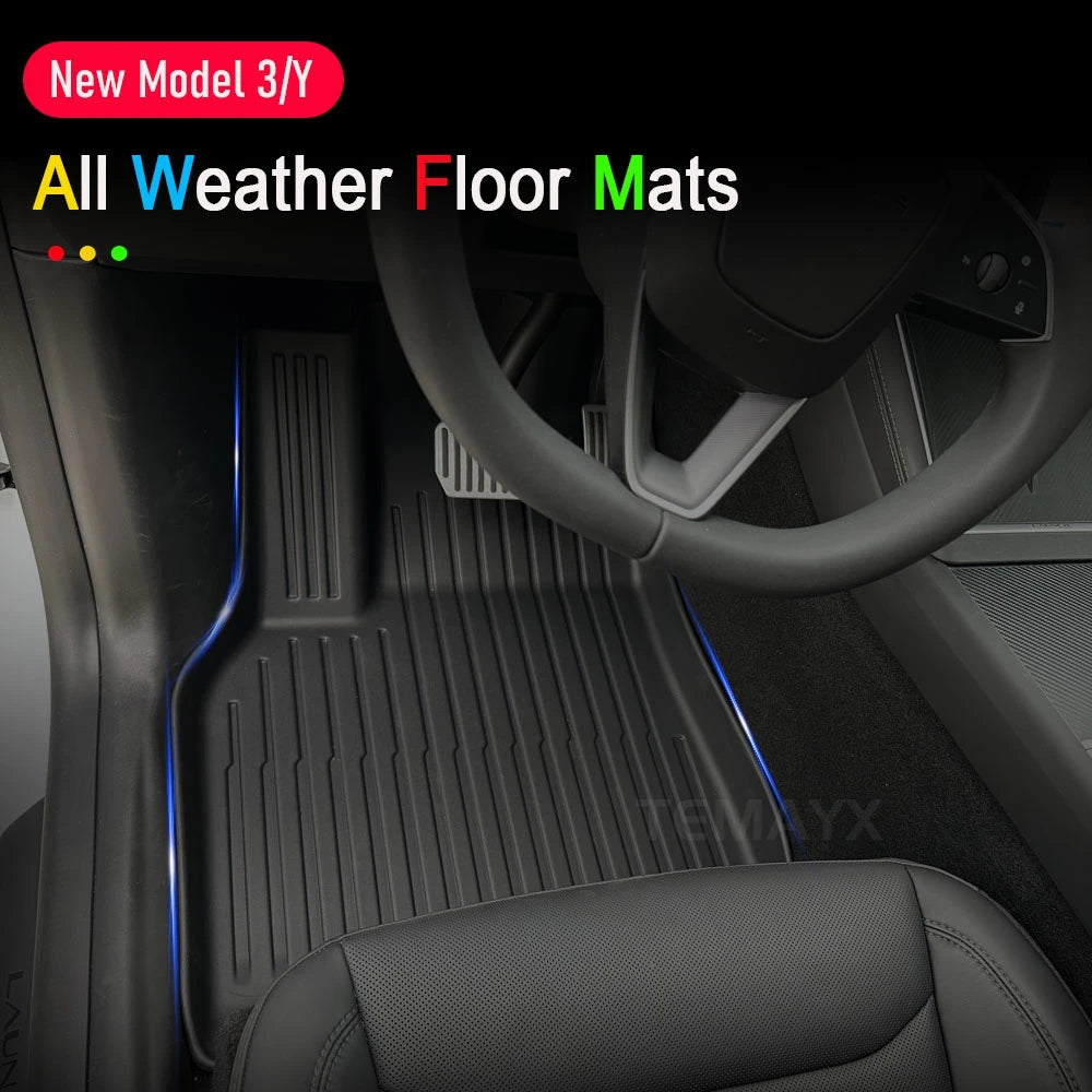tapis sol voiture noir rayures horizontales moderne antidérapant avant arrière coffre imperméable