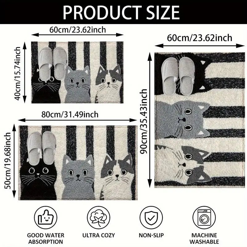 tapis moderne chatons rayé noir blanc antidérapant polyester résistant intérieur extérieur chambre entrée