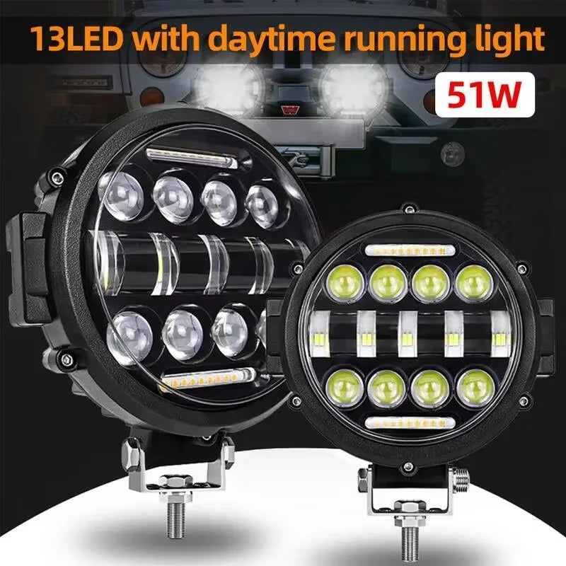 projecteur led phare noir ribbed moderne vis fixé 12v 24v antibrouillard éclairage routier haute
