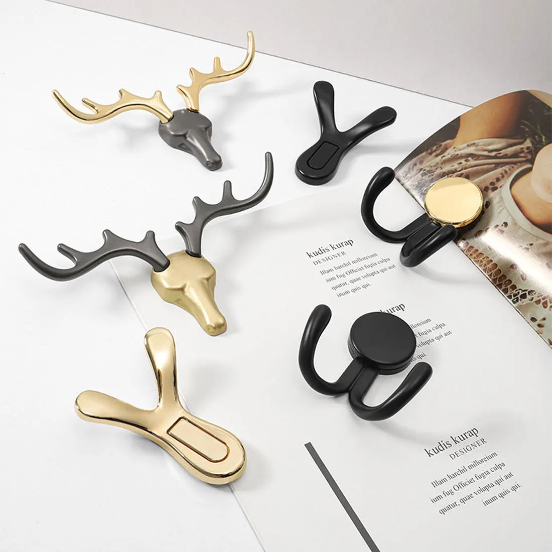 porte clés antlers or moderne porte sacs adhésif minimaliste zinc noir gris decoration mur