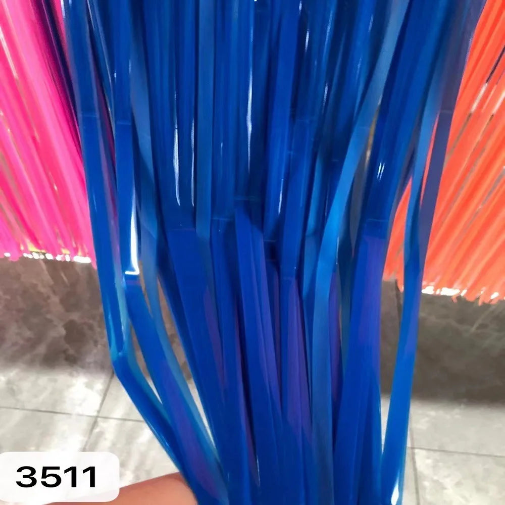 rideau franges foil multicolore semi transparent festif anniversaire mariage décoration party bleu violet