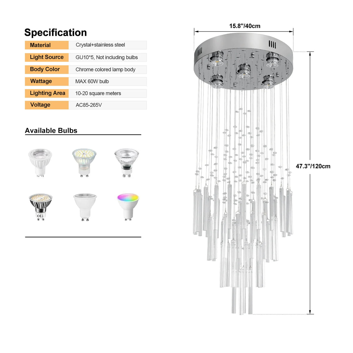 lustre suspendu moderne cristal argenté gouttes transparentes intérieur luxe