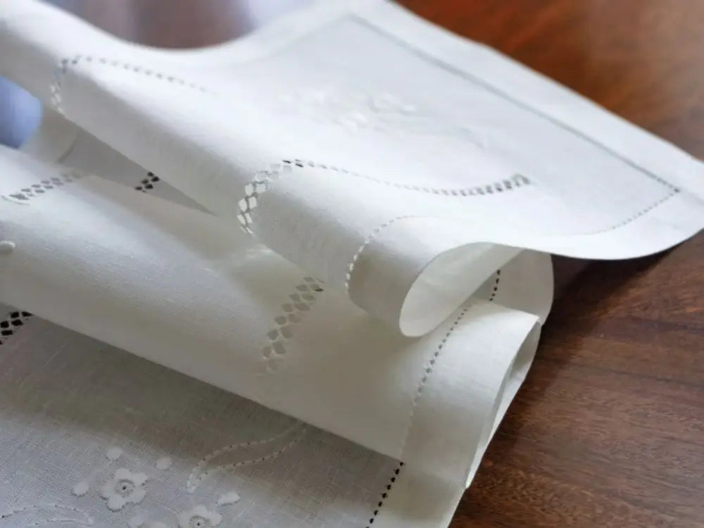 serviettes table classiques broderie florale blanc set pièces lin élégant vintage