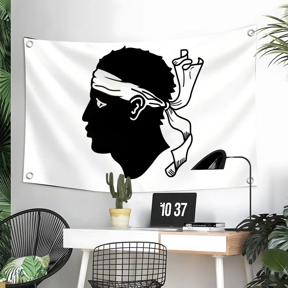 drapeau corse tête masculine foulard graphique noir blanc intérieur extérieur decoration chambre salon