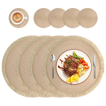 tapis table boho chic beige clair franges texture tissée sous verres ensembles sets deco