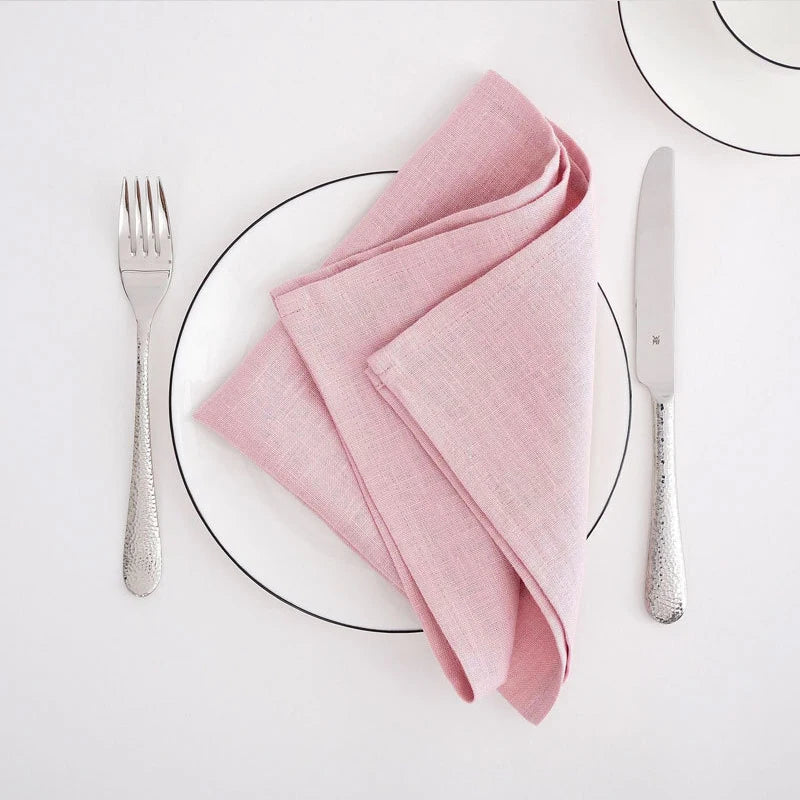 serviettes cuisine lin blanc bleu clair rose rouge gris ourlées facile entretien machine festive