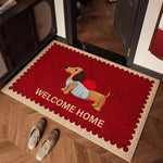 tapis d'entrée rouge beige motif géométrique antidérapant résistant décoloration 30x50cm 40x60cm 50x80cm bienvenue maison