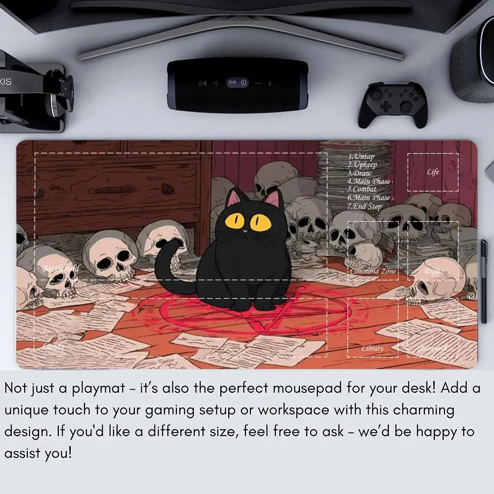 tapis jeu playmat chat épée cartes géométrique orange noir rouge illustration animateur