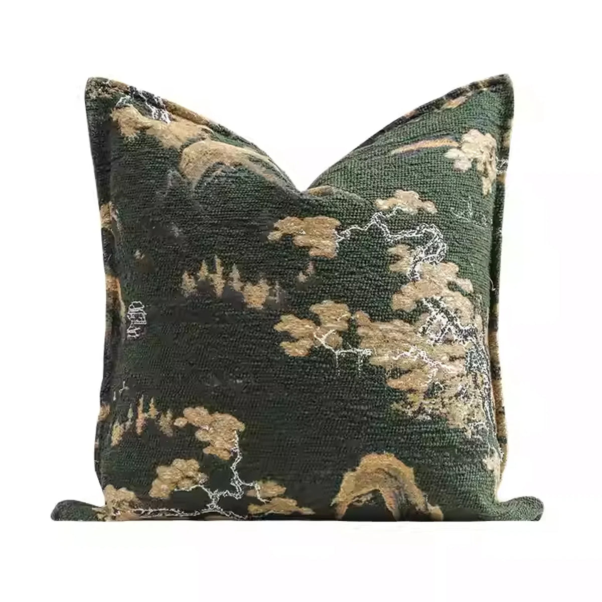 housse coussin carré motif floral vintage vert foncé beige 50x50cm polyester machine lavable écologique