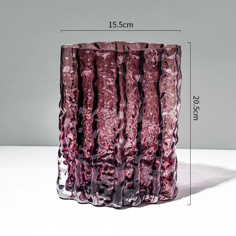 vase decoratif moderne verre texturé transparent floral table maison artístico minimaliste