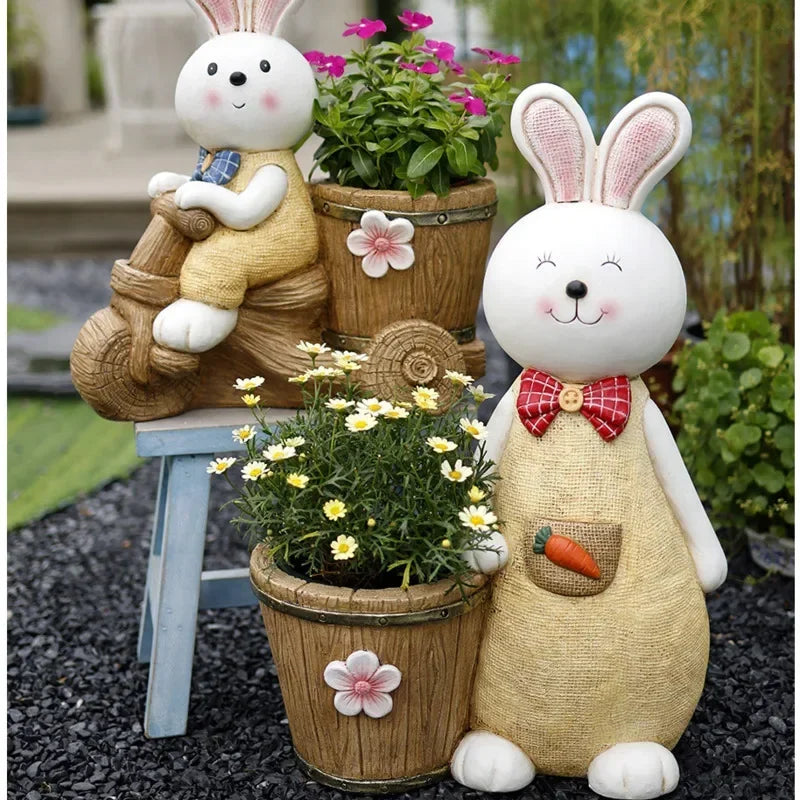 pots fleurs résine moderne figurines lapins motifs tissus carottes noeuds papillons mignons