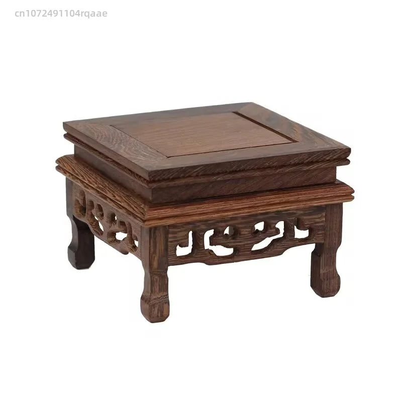 support bois massif classique marron foncé veineux thé vase bonsaï