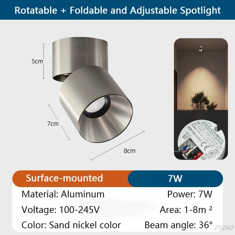 Spot LED moderne aluminium argenté angle réglable pliable protection yeux 90 260V