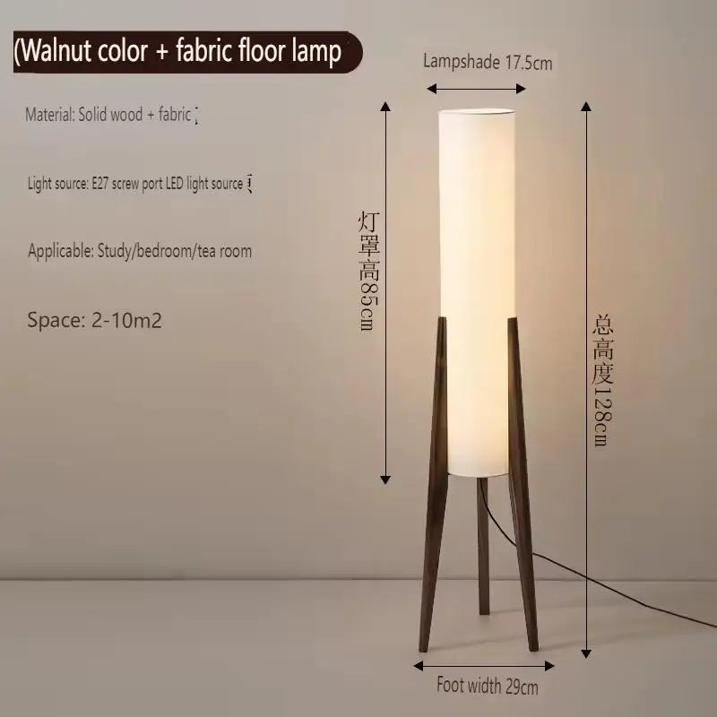 lampe sol moderne abat jour tissé pieds bois blanc ampoules led blanc bois foncé