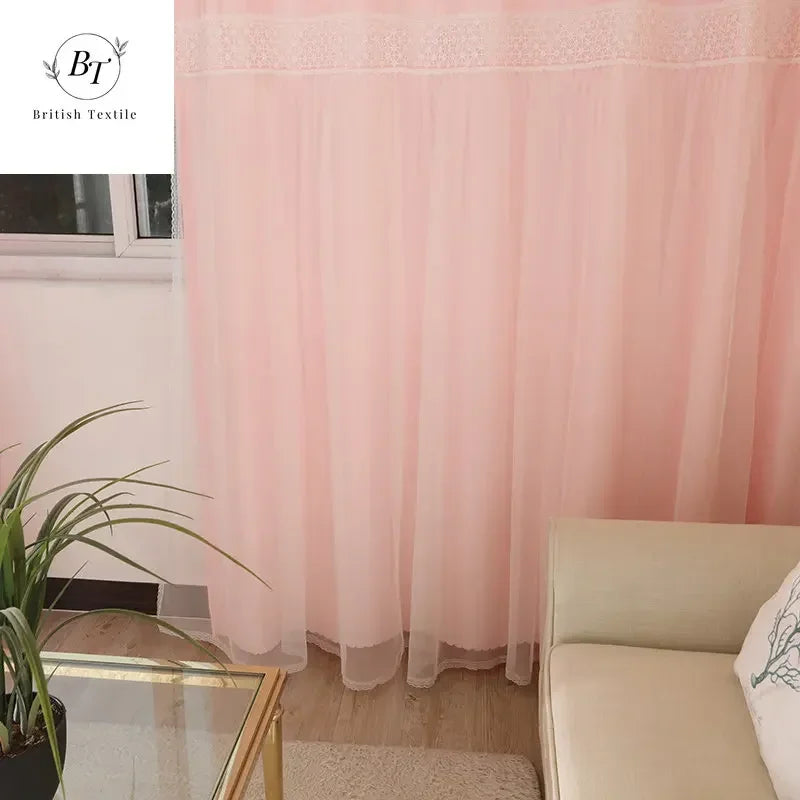 rideau moderne rose dentelle décoratif tissu polyester semi transparent fenêtre française bloque lumière doux