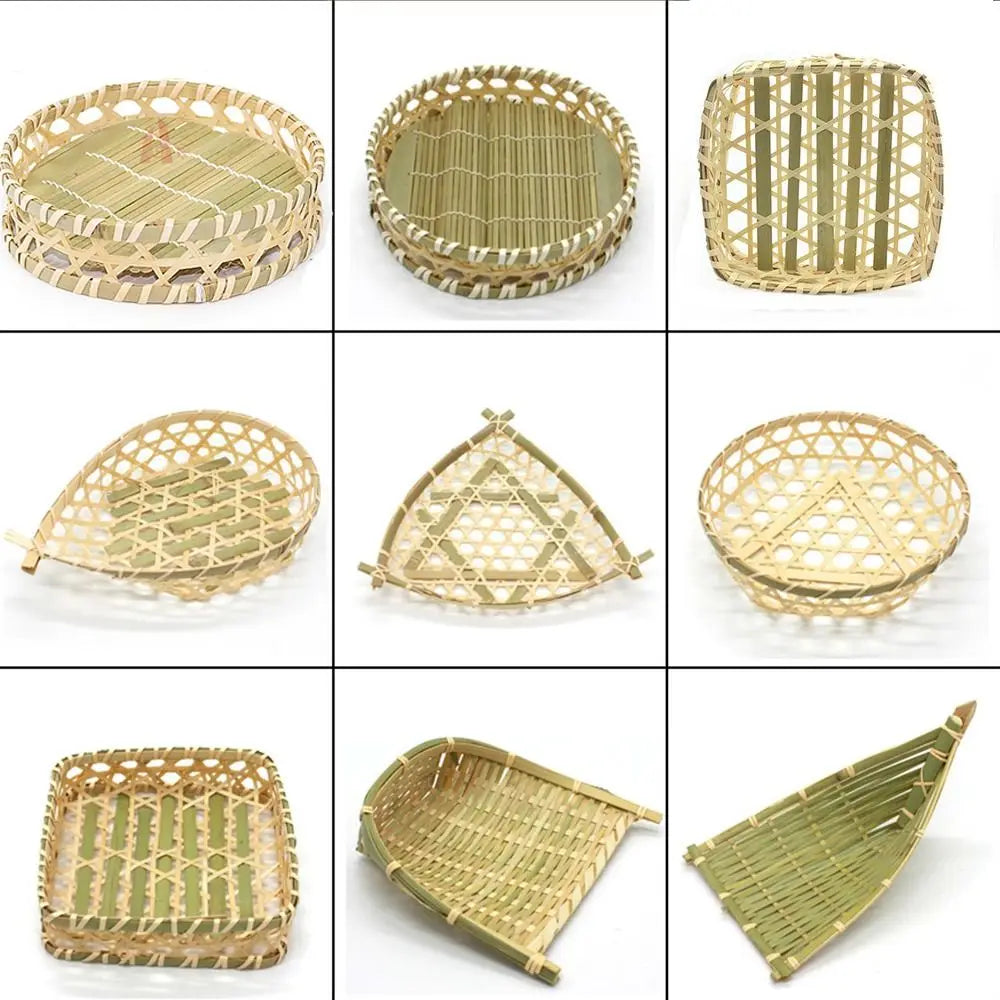 paniers bambou tissage régulier motifs géométriques naturel vert clair traditionnels artisans respectueux environnement