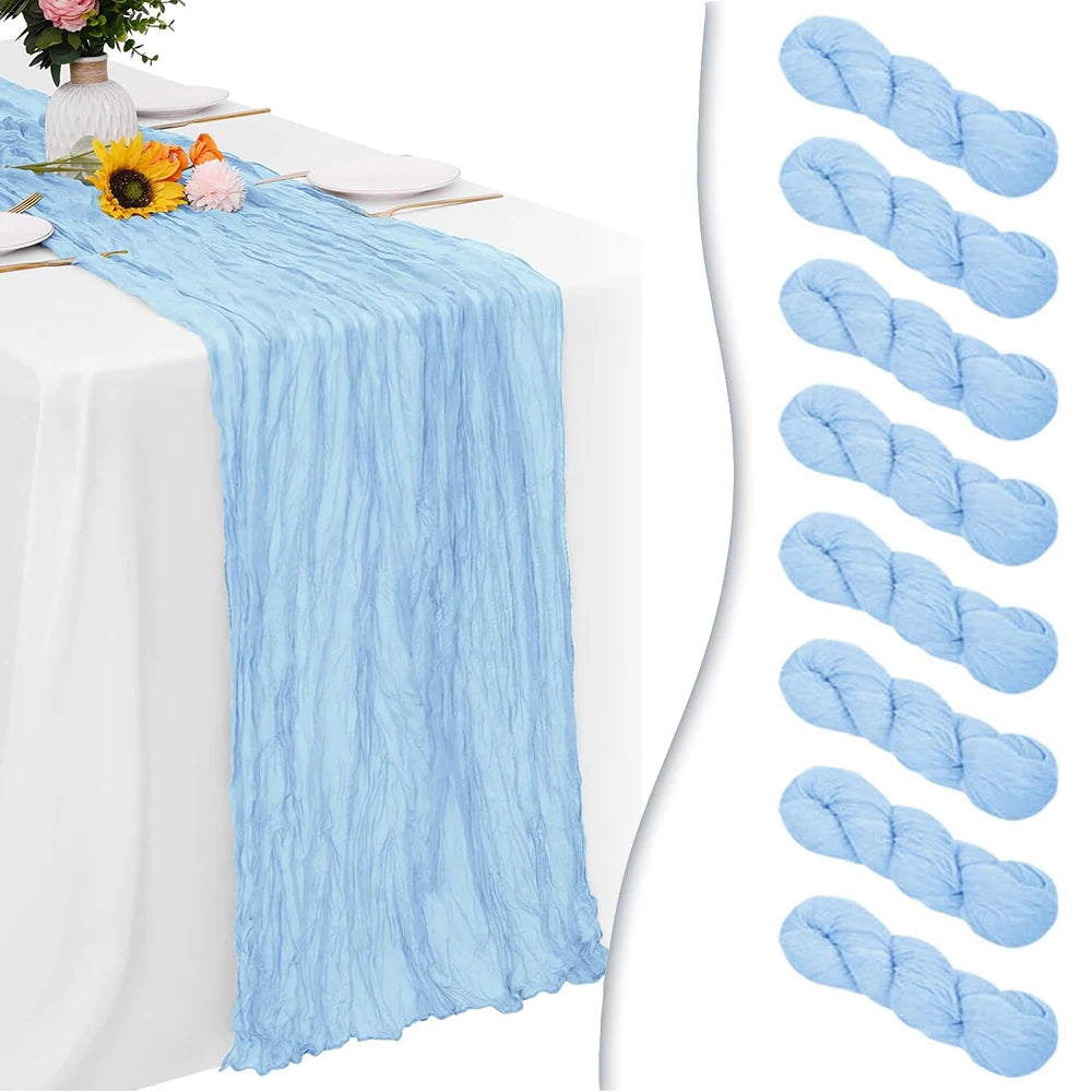 champêtre élégante table runner bleu clair texturée semi transparente décoration intérieure événementielle mariage pique