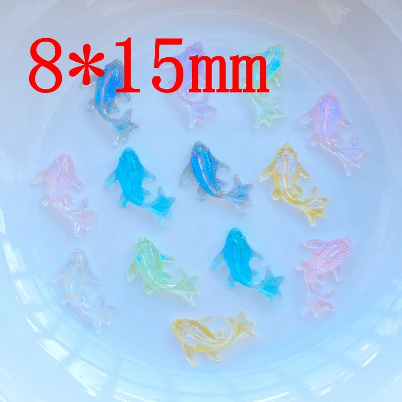 poissons résine colorés transparents violet bleu jaune rose 8x15mm figurines scrapbook nail art decoration