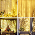 rideau lumineux led blanc jaune doré moderne télécommande câble usb noël festive