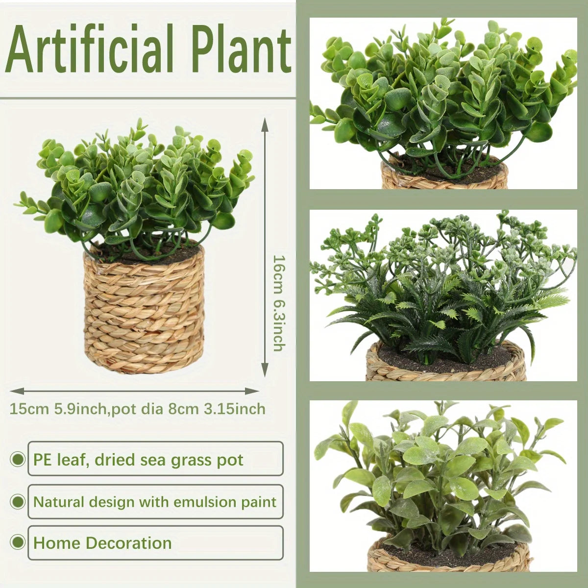 plantes artificielles feuilles variées pot osier tressé décoration intérieure extérieure rustique bohème verte marronclair