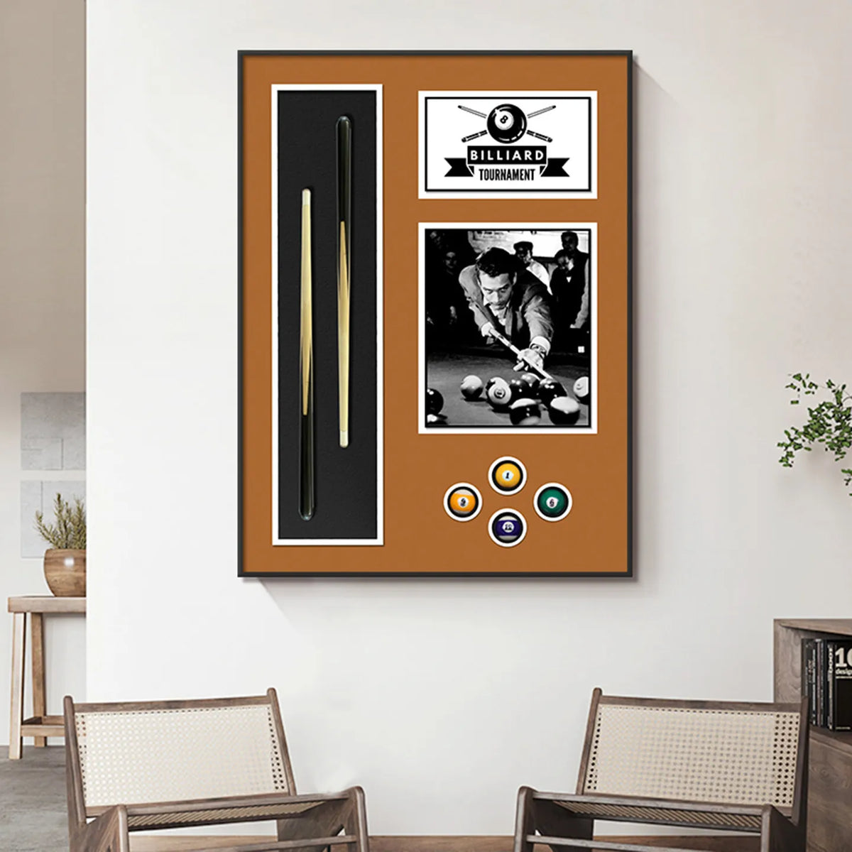 peinture physique 3d queue billard boules vert noir blanc doré moderne cadre aluminium traditionnelle