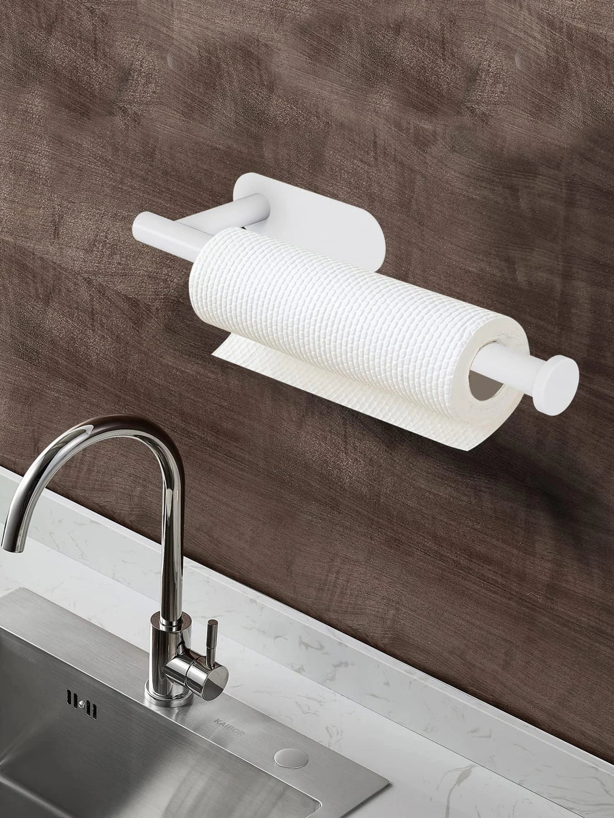 porte serviettes papier adhésif moderne rayures fines beige clair salle bains accessoire rangement rouleaux