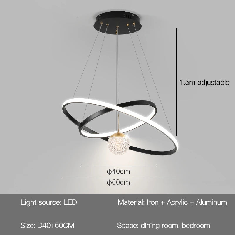 lampe suspendue moderne scandinave anneau métallique noir blanc doré salon chambre