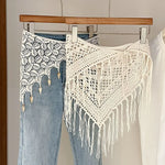 foulard boho chic blanc motifs floraux adhésif asymétrique polyester coton