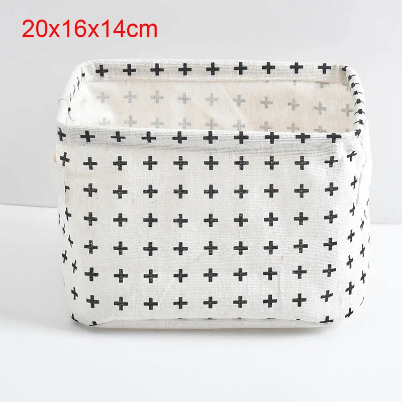 panier rangement pliant lin blanc noir rayures lettres poignées cuir moderne