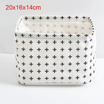 panier rangement pliant lin blanc noir rayures lettres poignées cuir moderne