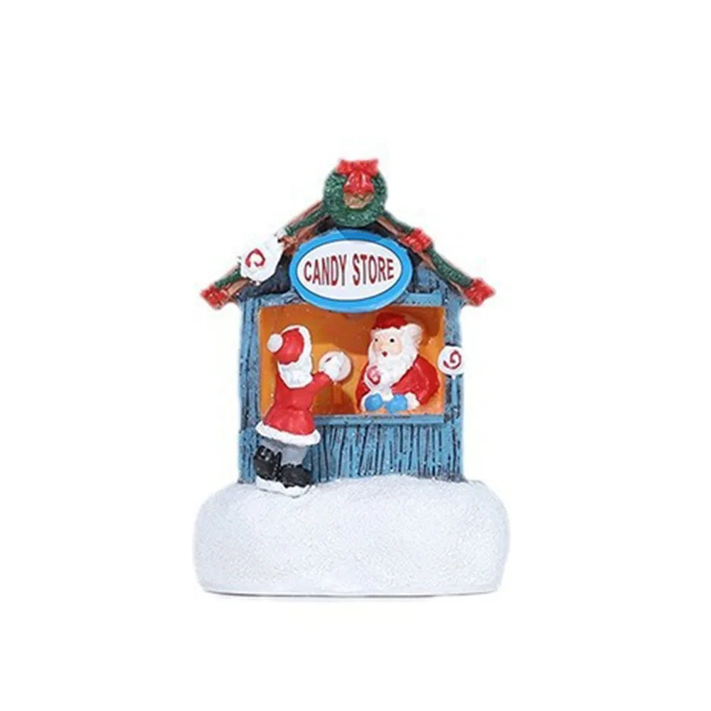 miniature magasin noël personnages santas lutins enseignes candy store gift shop thermo gulee résine