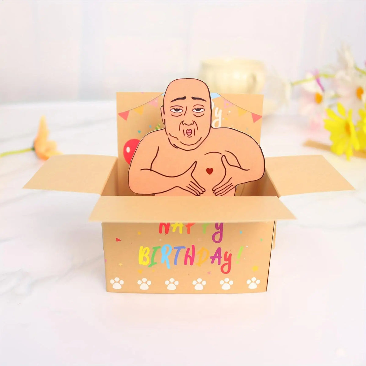 carte pop up anniversaire homme nu ballons happy birthday enveloppe ruban orange multicolore festive