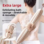 gant bain exfoliant moderne cordelette rayures horizontales beige rose gris clair
